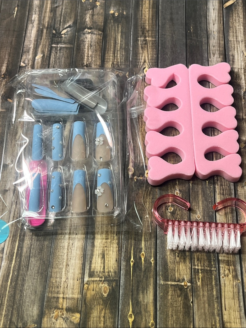 5for$10 Long Square Baby Blue and Pearl Nails And Pink Nail Accessories